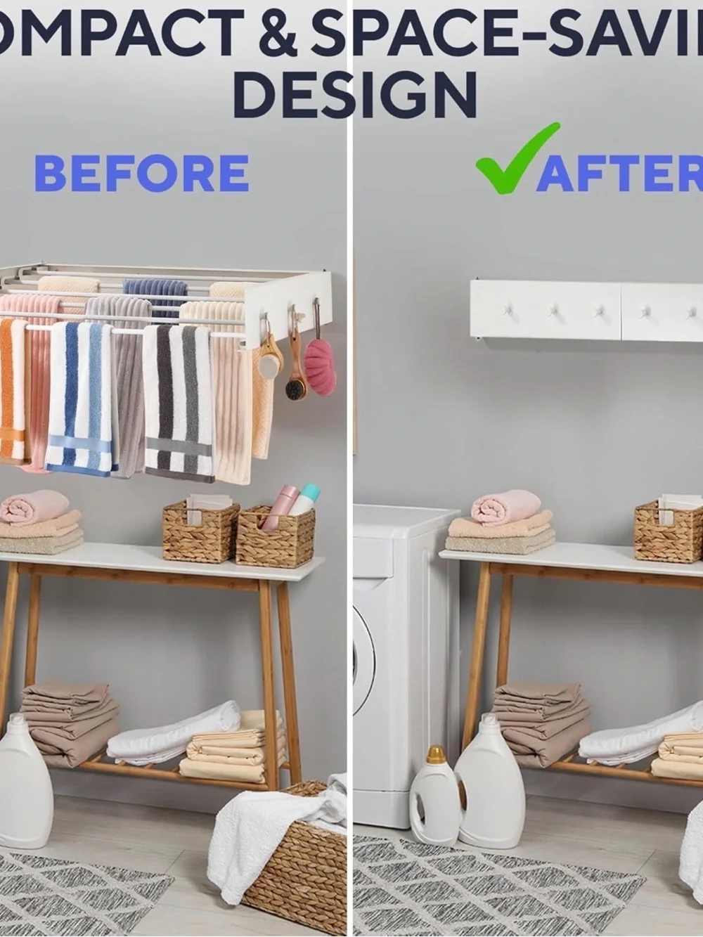Wall-Mount Retractable Drying Rack in White